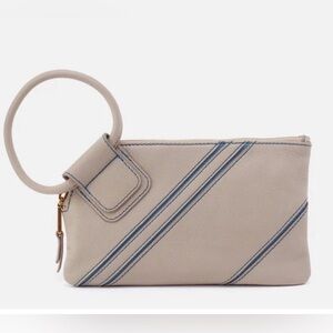 HOBO  Sable Wristlet in Taupe with Blue Stripes / 100% Pebbled Leather NWT